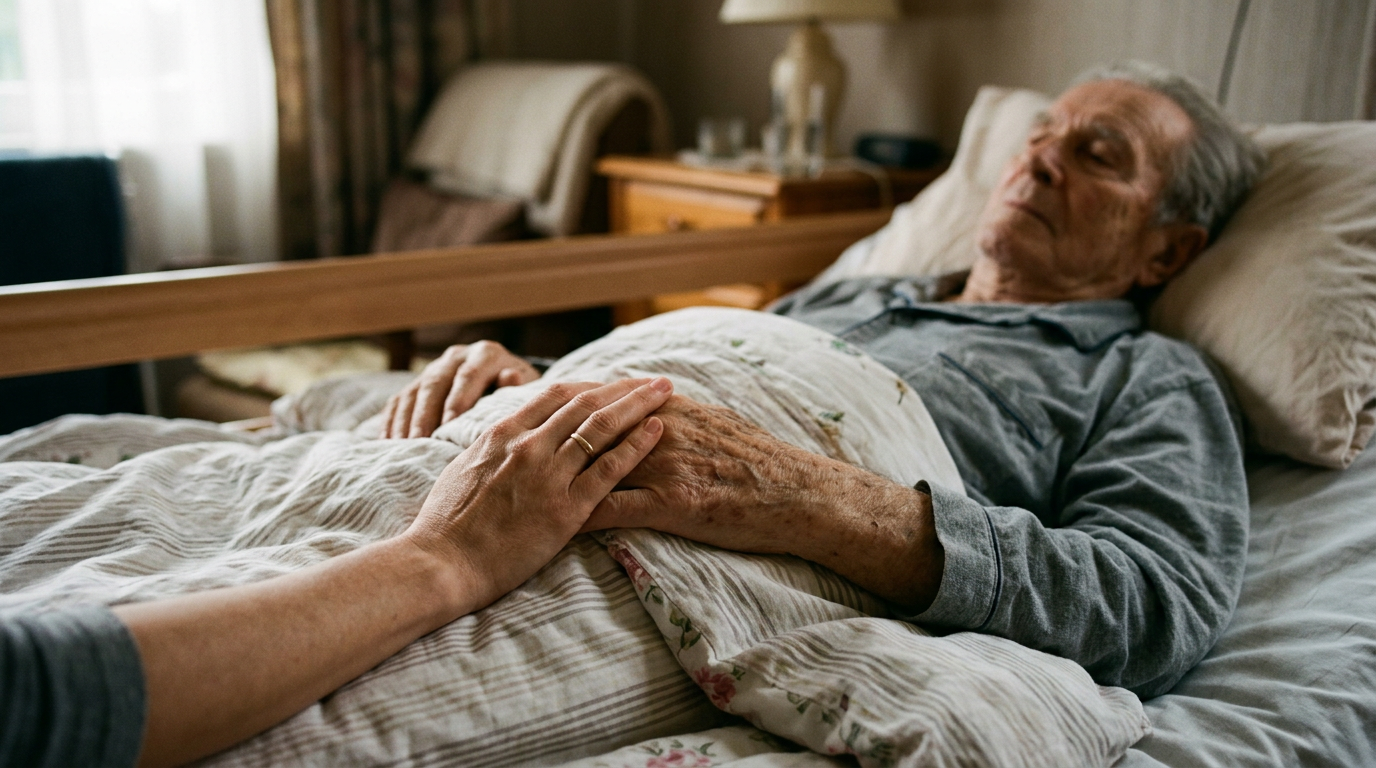 Infermiera di cure palliative parla con una paziente oncologica a domicilio